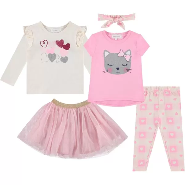 BTween Girls' 4-Piece Outfit Set - Stylish, Fun, and Versatile - Includes Tops, Skirt, and Leggings