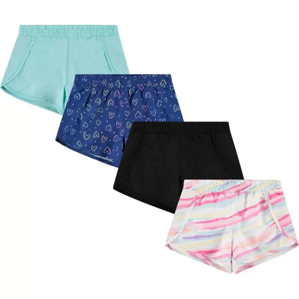BTween Girls 4-Piece Summer Shorts | Performance Dolphin Shorts | Sports Running Shorts for Kids - Assorted Colors