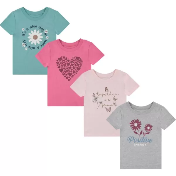 BTween Girls 4-Piece Summer Tops | Fashionable Short Sleeve T-Shirt | Casual Daily Shirt for Kids - Assorted Colors