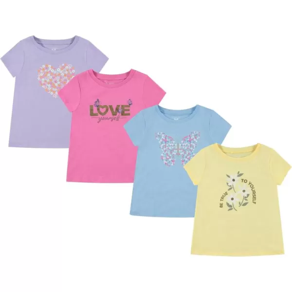 BTween Girls 4-Piece Summer Tops | Fashionable Short Sleeve T-Shirt | Casual Daily Shirt for Kids - Assorted Colors
