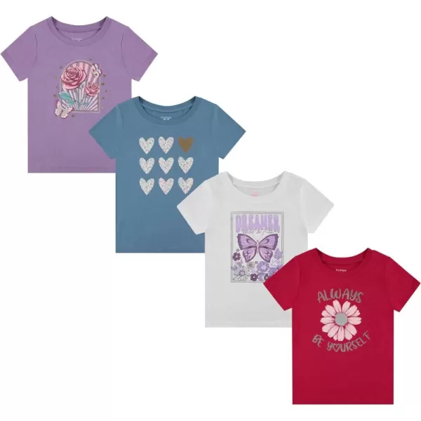 BTween Girls 4-Piece Summer Tops | Fashionable Short Sleeve T-Shirt | Casual Daily Shirt for Kids - Assorted Colors