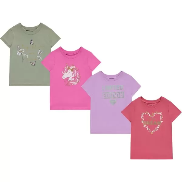 BTween Girls 4-Piece Summer Tops | Fashionable Short Sleeve T-Shirt | Casual Daily Shirt for Kids - Assorted Colors