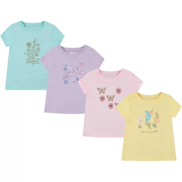 BTween Girls 4-Piece Summer Tops | Fashionable Short Sleeve T-Shirt | Casual Daily Shirt for Kids - Assorted Colors