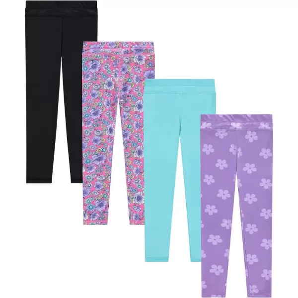 BTween Girls’ 4 pack Leggings Set, Exercise, Sports Tights with Wide Waistband for Girls