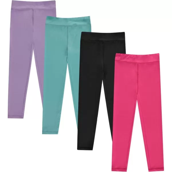 BTween Girls’ 4 pack Leggings Set, Exercise, Sports Tights with Wide Waistband for Girls