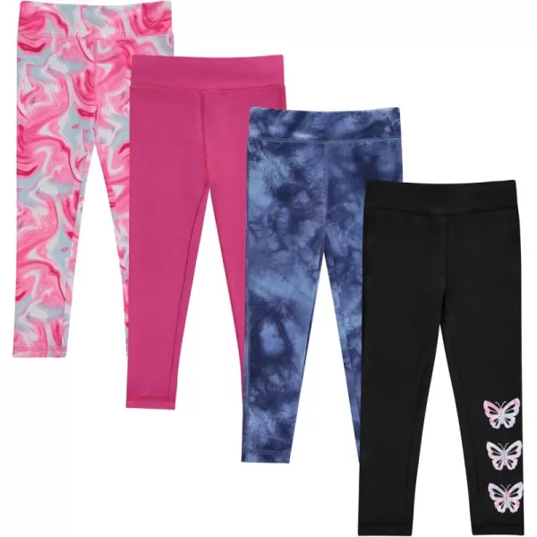 BTween Girls’ 4 pack Leggings Set, Exercise, Sports Tights with Wide Waistband for Girls