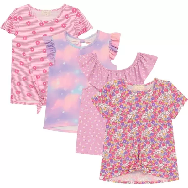 BTween Girls 4pc Fashion Tops, Short Sleeve T-Shirt, Casual Daily Shirt for Kids - Assorted Colors