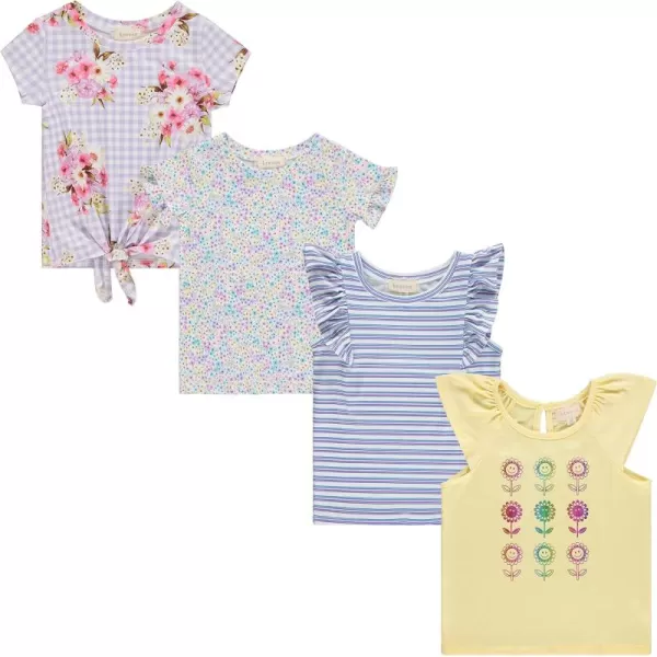 BTween Girls 4pc Fashion Tops, Short Sleeve T-Shirt, Casual Daily Shirt for Kids - Assorted Colors