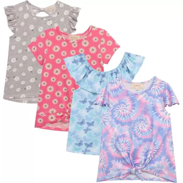 BTween Girls 4pc Fashion Tops, Short Sleeve T-Shirt, Casual Daily Shirt for Kids - Assorted Colors