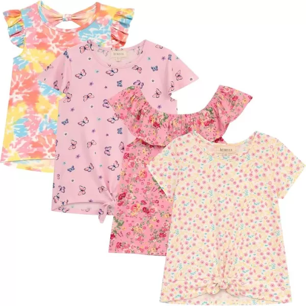 BTween Girls 4pc Fashion Tops, Short Sleeve T-Shirt, Casual Daily Shirt for Kids - Assorted Colors