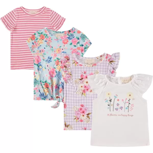 BTween Girls 4pc Fashion Tops, Short Sleeve T-Shirt, Casual Daily Shirt for Kids - Assorted Colors