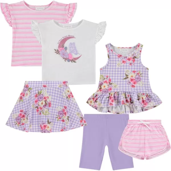 BTween Girls 6-Pack Casual Outfit Bundle with Ruffle Sleeve Tees, Peplum Tank Top, Skirt, Dolphin and Biker Shorts