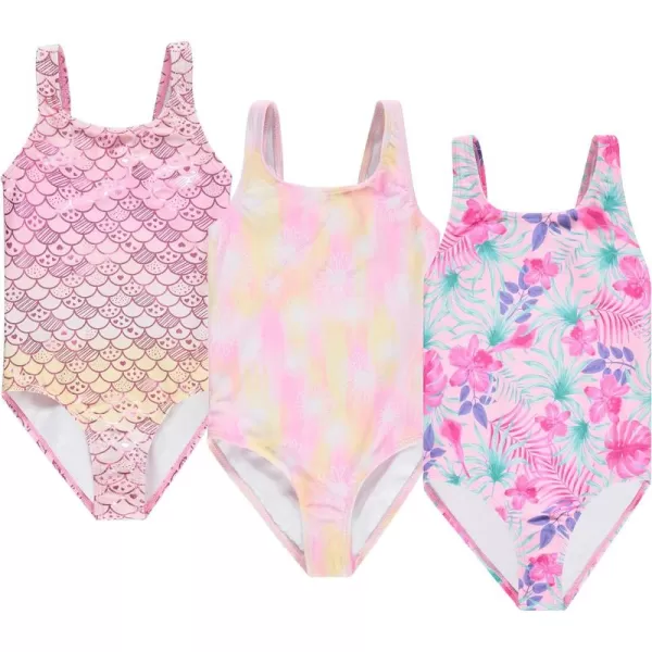 BTween Girls Multi Pack One Piece Swimwear - Unique Colors and Patterns, Sizes 4-16 for Kids and Toddlers