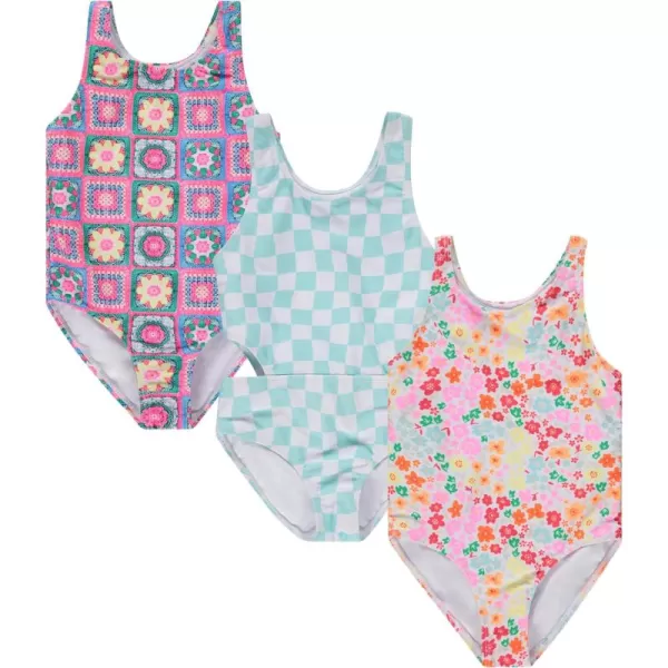 BTween Girls Multi Pack One Piece Swimwear - Unique Colors and Patterns, Sizes 4-16 for Kids and Toddlers