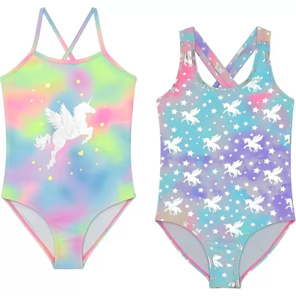 BTween Girls Multi Pack One Piece Swimwear - Unique Colors and Patterns, Sizes 4-16 for Kids and Toddlers