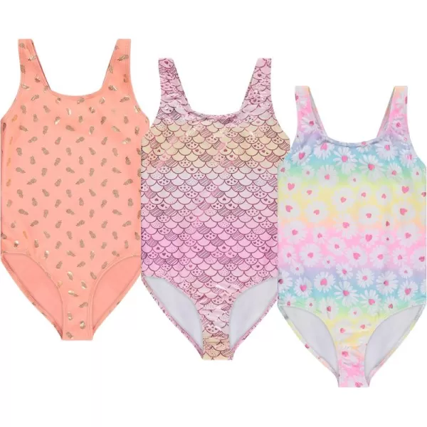 BTween Girls Multi Pack One Piece Swimwear - Unique Colors and Patterns, Sizes 4-16 for Kids and Toddlers