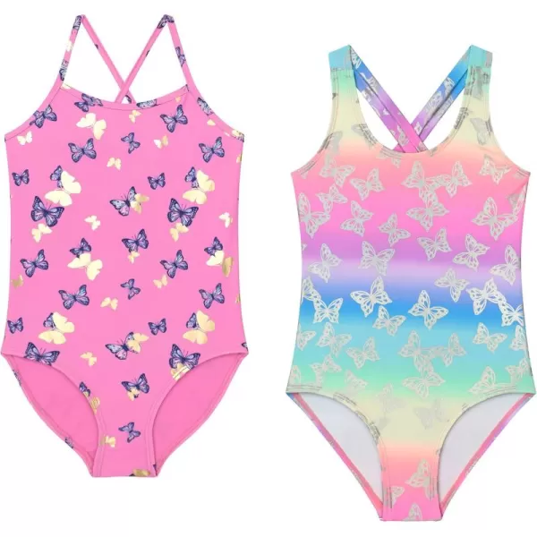 BTween Girls Multi Pack One Piece Swimwear - Unique Colors and Patterns, Sizes 4-16 for Kids and Toddlers