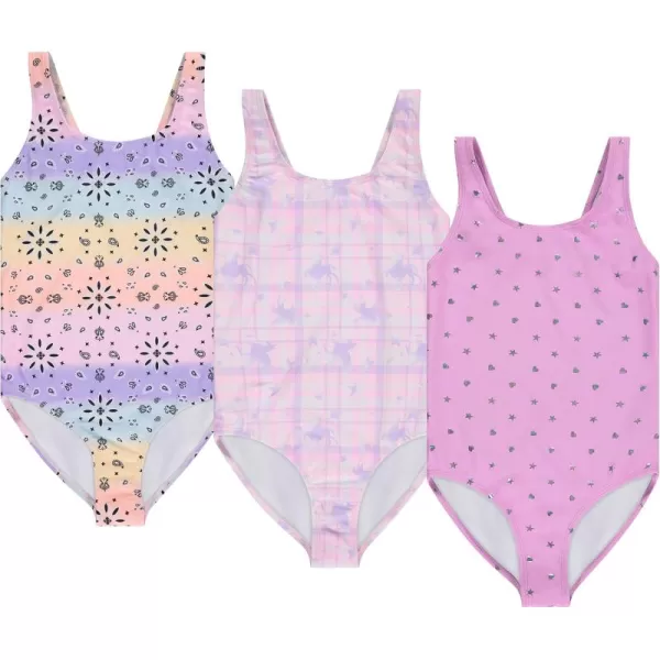 BTween Girls Multi Pack One Piece Swimwear - Unique Colors and Patterns, Sizes 4-16 for Kids and Toddlers