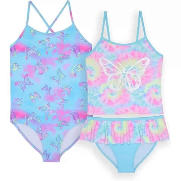 BTween Girls One Piece Bathing Suit &amp; 2-pc Tankini Swimsuit Set, Kids Cute Swimwear - Mermaid, Rainbow, Unicorn or Butterfly