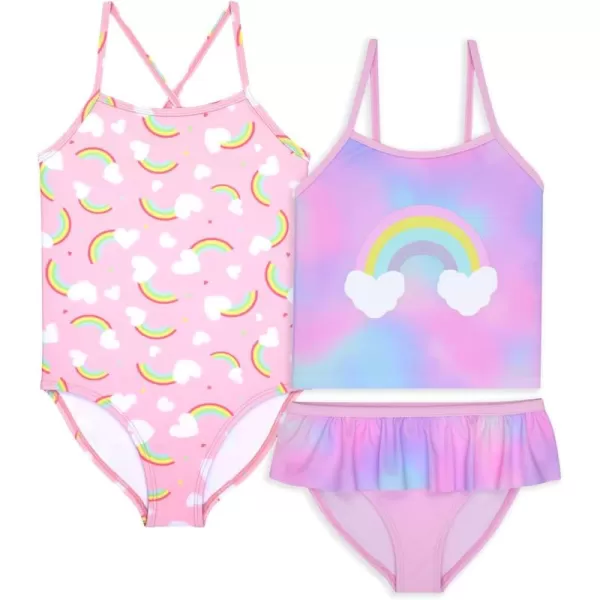BTween Girls One Piece Bathing Suit &amp; 2-pc Tankini Swimsuit Set, Kids Cute Swimwear - Mermaid, Rainbow, Unicorn or Butterfly
