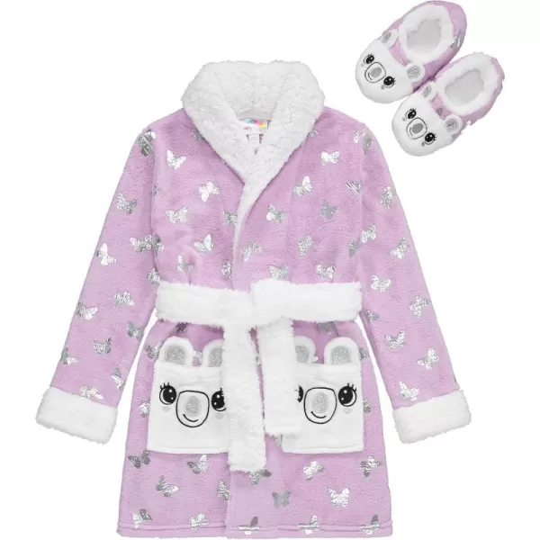 BTween Hooded Terry Robe with Slippers Set for Girls, Unicorn Heart Plush Fleece Robe and Matching Slip-Ons