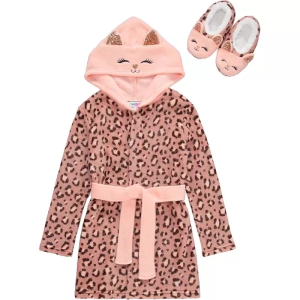 BTween Hooded Terry Robe with Slippers Set for Girls, Unicorn Heart Plush Fleece Robe and Matching Slip-Ons