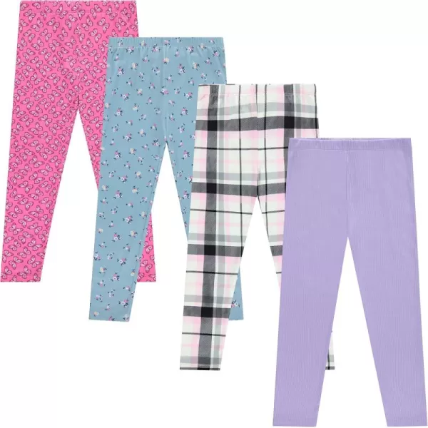 BTween Kids Girl's Fall Fashion Stretch Leggings Comfortable Bottoms Set- 4 Pack Bundle