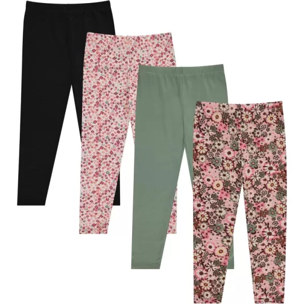 BTween Kids Girl's Fall Fashion Stretch Leggings Comfortable Bottoms Set- 4 Pack Bundle
