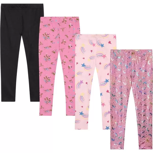 BTween Kids Girl's Fall Fashion Stretch Leggings Comfortable Bottoms Set- 4 Pack Bundle