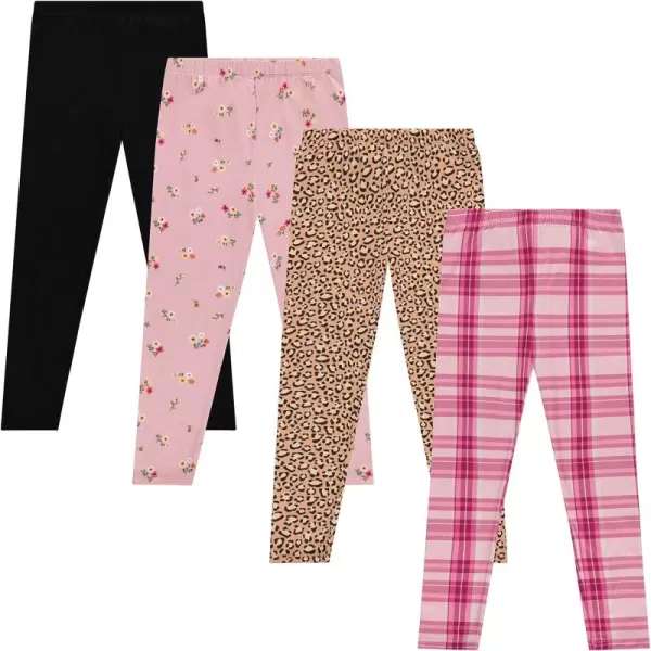 BTween Kids Girl's Fall Fashion Stretch Leggings Comfortable Bottoms Set- 4 Pack Bundle