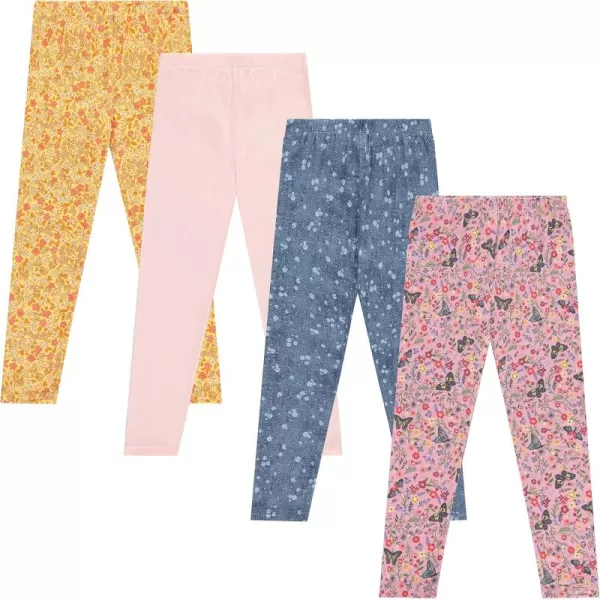 BTween Kids Girl's Fall Fashion Stretch Leggings Comfortable Bottoms Set- 4 Pack Bundle