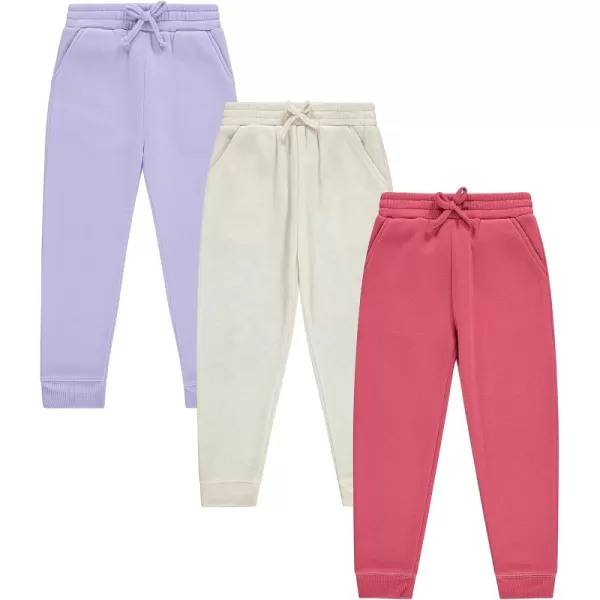 BTween Kids Girl's Fashion Stretch Waist Ultra Soft Jogger Pants Set - 3 Pack Bundle