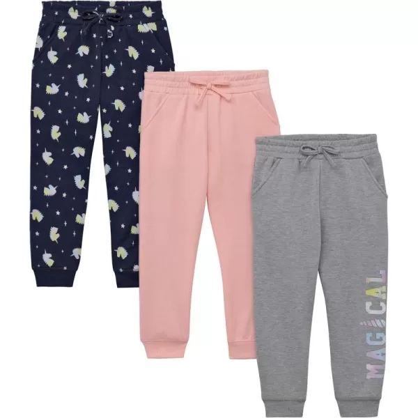 BTween Kids Girl's Fashion Stretch Waist Ultra Soft Jogger Pants Set - 3 Pack Bundle