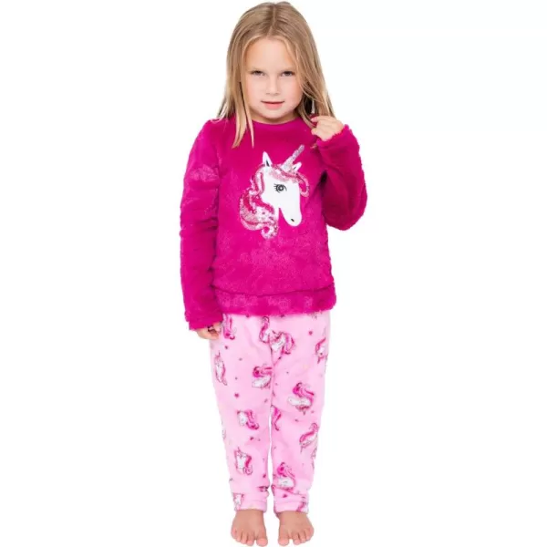 BTween Wooby Pajamas for Girls, Kids PJs with Plush Shirt &amp; Pants, Two Piece Animal Sleepwear Jammies, Unicorn or Fox Design