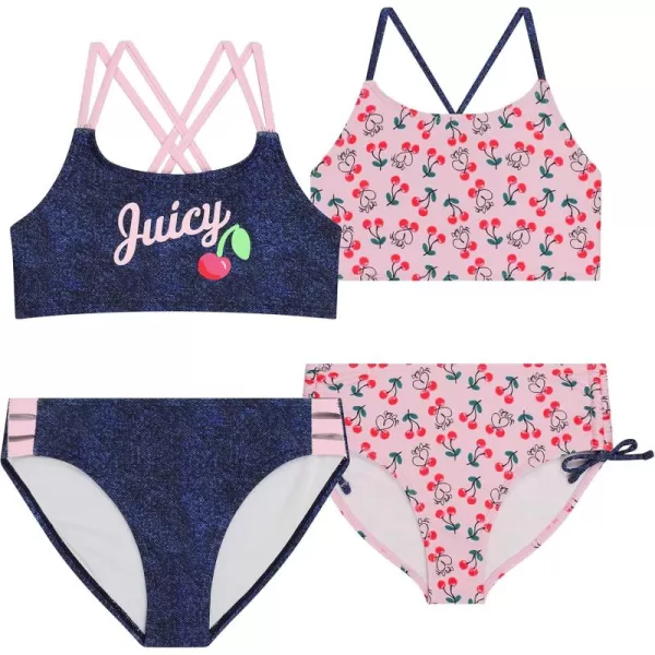 Juicy Couture Girls 4 Pack Two Piece Bikini Swimsuit Set, Kids Bathing Suit Swimwear Bikinis - Tie Dye, Ombre, Metallic