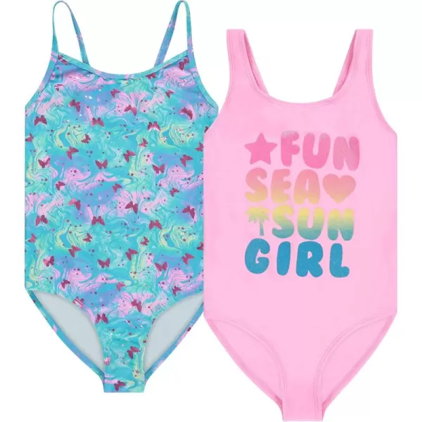 Kids Girls 2 Pack Bathing Suit, Childrens Printed Beach Swimwear