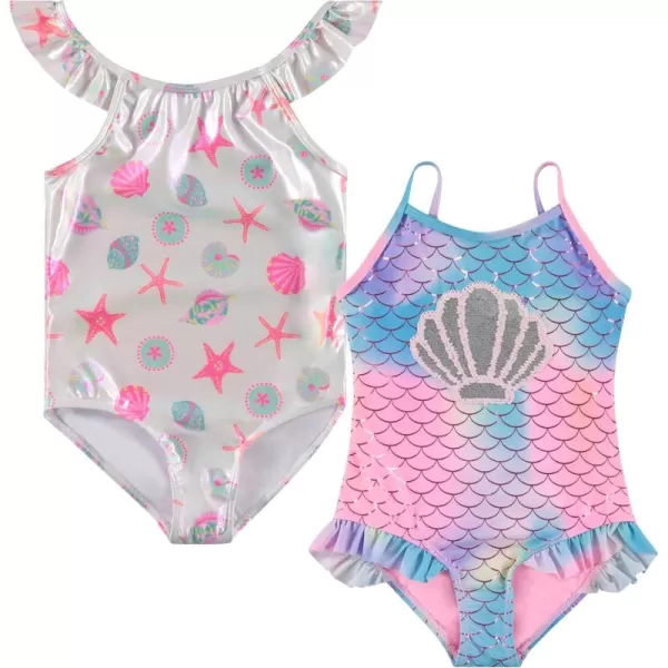 Kids Girls 2 Pack Bathing Suit, Childrens Printed Beach Swimwear