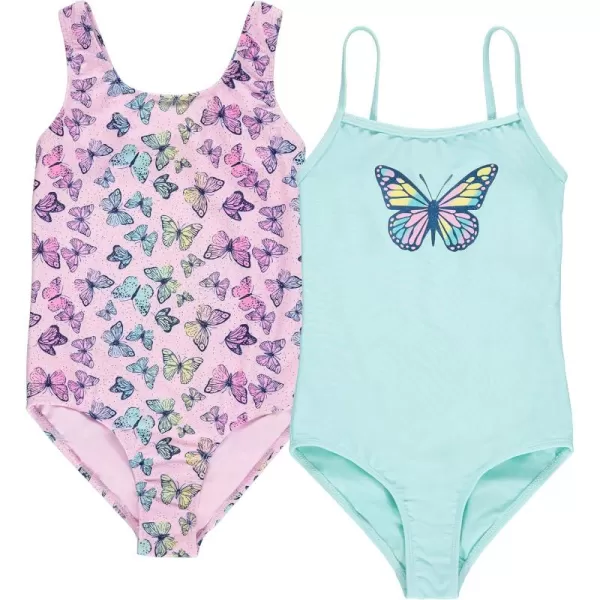 Kids Girls 2 Pack Bathing Suit, Childrens Printed Beach Swimwear