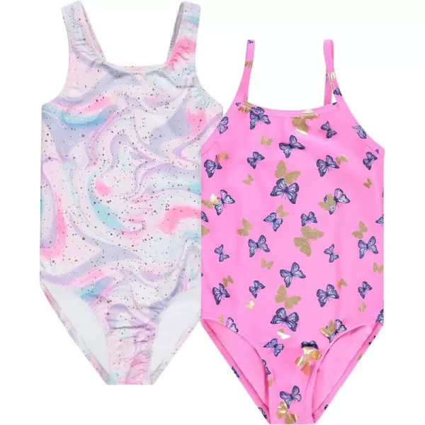 Kids Girls 2 Pack Bathing Suit, Childrens Printed Beach Swimwear