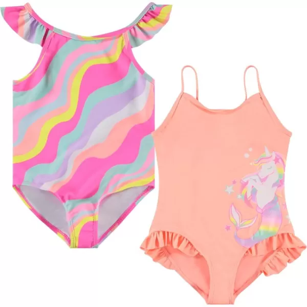 Kids Girls 2 Pack Bathing Suit, Childrens Printed Beach Swimwear