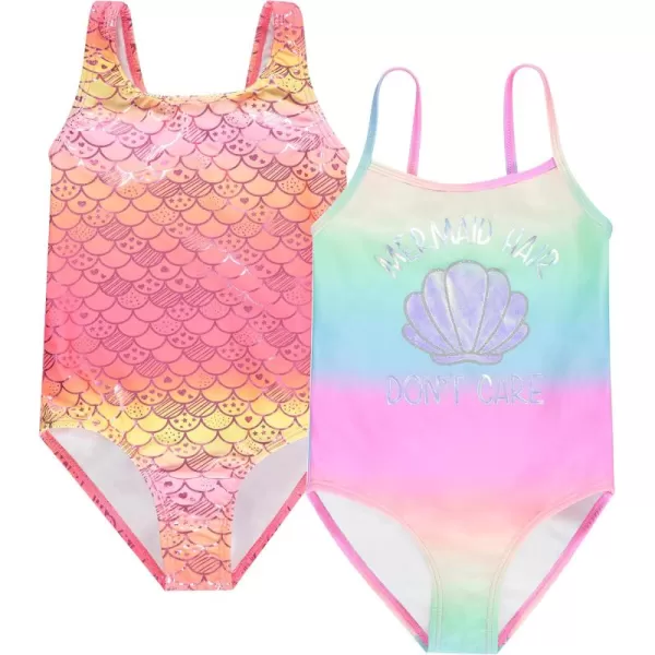 Kids Girls 2 Pack Bathing Suit, Childrens Printed Beach Swimwear