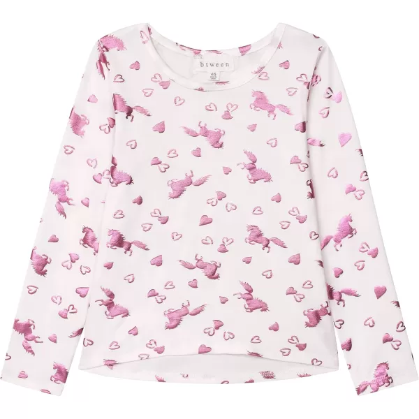 Girls Long Sleeve Fall Graphic Tops, School &amp; Sports Tees, 4 Pack Multiple Pattern Tshirts