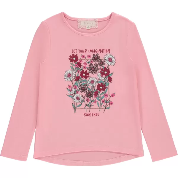 Girls Long Sleeve Fall Graphic Tops, School &amp; Sports Tees, 4 Pack Multiple Pattern Tshirts
