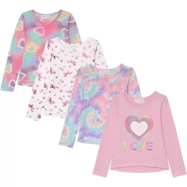 Girls Long Sleeve Fall Graphic Tops, School &amp; Sports Tees, 4 Pack Multiple Pattern Tshirts
