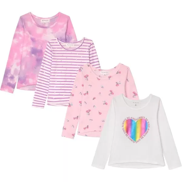 Girls Long Sleeve Fall Graphic Tops, School &amp; Sports Tees, 4 Pack Multiple Pattern Tshirts