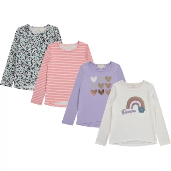 Girls Long Sleeve Fall Graphic Tops, School &amp; Sports Tees, 4 Pack Multiple Pattern Tshirts