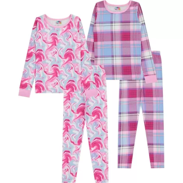 BTween 4-Piece Girls Pajamas, Long Sleeve Tie Dyed Girls Pajamas