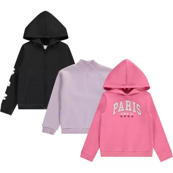 BTween Girls' Hoodie Sweatshirt Set - Soft, Cozy, and Versatile - Pack of 3 with Full and Half Zips