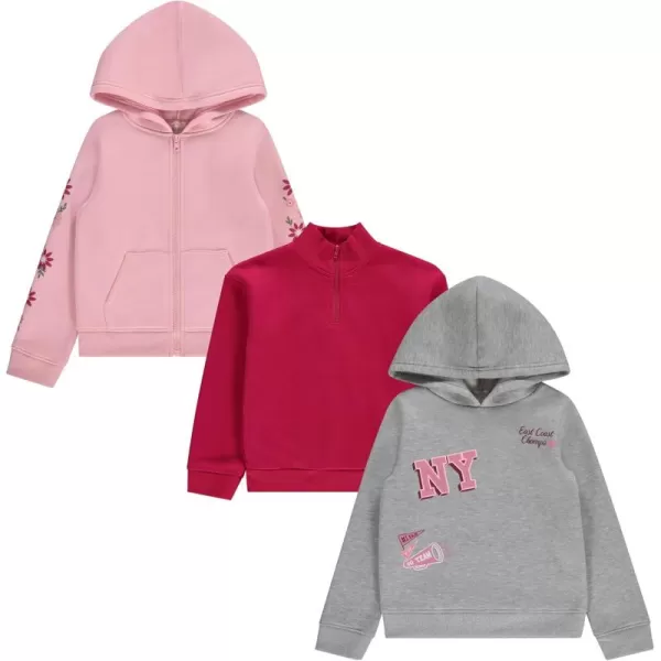 BTween Girls' Hoodie Sweatshirt Set - Soft, Cozy, and Versatile - Pack of 3 with Full and Half Zips