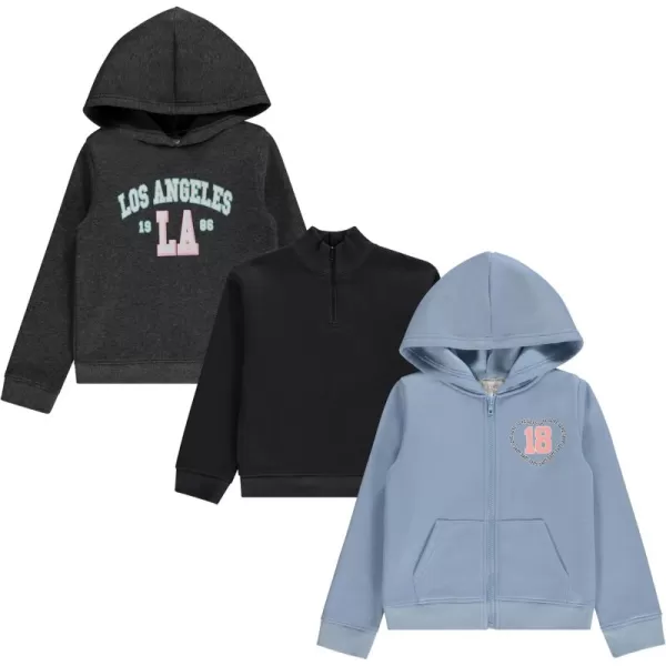 BTween Girls' Hoodie Sweatshirt Set - Soft, Cozy, and Versatile - Pack of 3 with Full and Half Zips